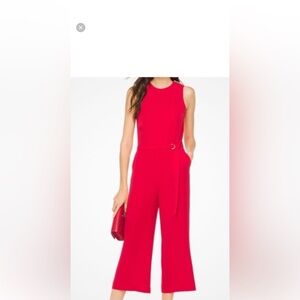 Michael Kors Crepe Belted Jumpsuit Zipper Shoulder True Red Size 2 Never Worn
